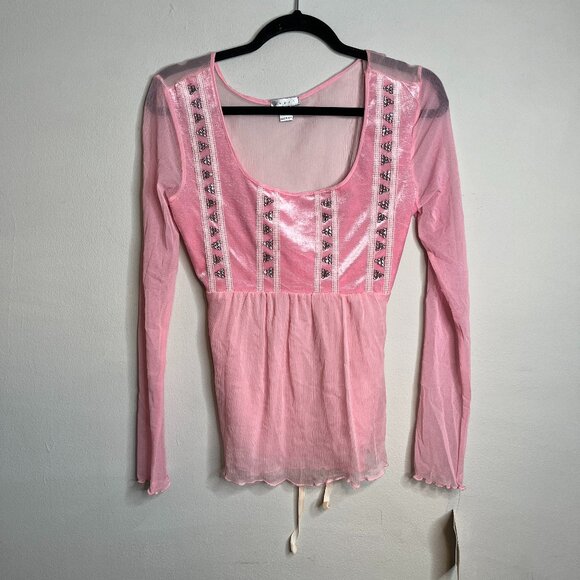 Lapis Tops - NWT Lapis Ballet Coquette Fairycore Sheer Long sleeve blouse top shirt girl bow